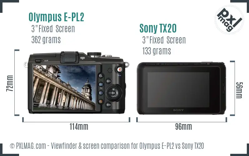 Olympus E-PL2 vs Sony TX20 Screen and Viewfinder comparison