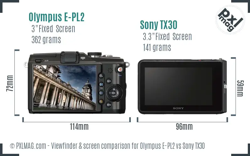 Olympus E-PL2 vs Sony TX30 Screen and Viewfinder comparison