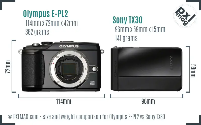 Olympus E-PL2 vs Sony TX30 size comparison