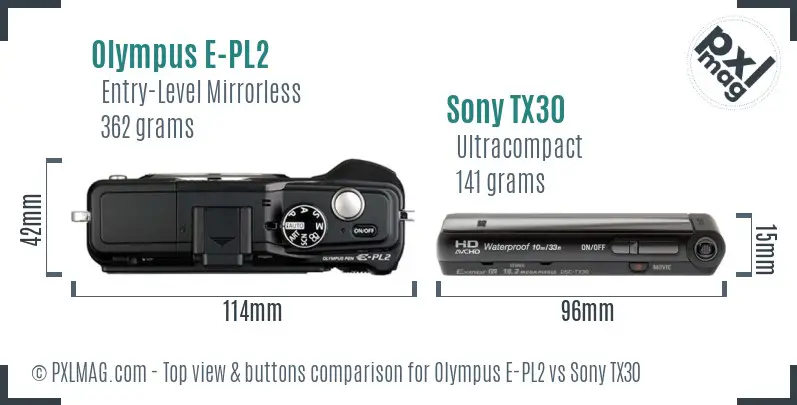 Olympus E-PL2 vs Sony TX30 top view buttons comparison