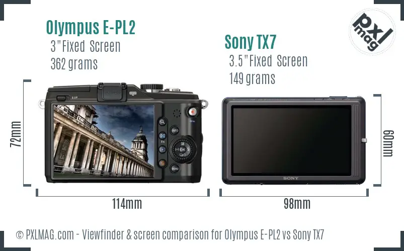Olympus E-PL2 vs Sony TX7 Screen and Viewfinder comparison