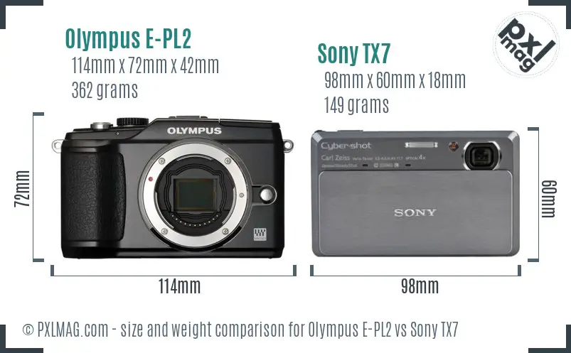 Olympus E-PL2 vs Sony TX7 size comparison
