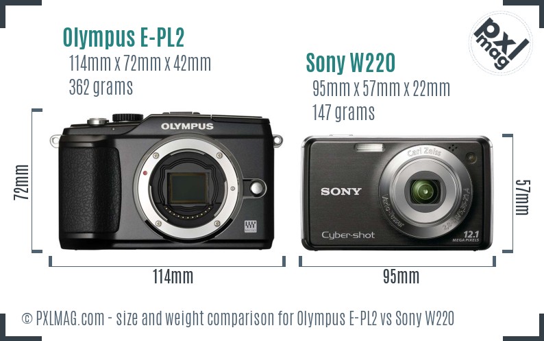 Olympus E-PL2 vs Sony W220 size comparison Olympus E-PL2 vs Sony W220 size comparison