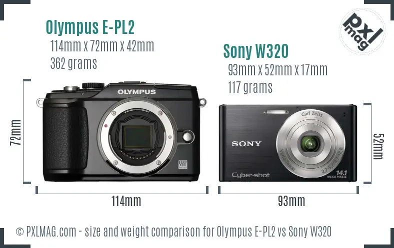 Olympus E-PL2 vs Sony W320 size comparison Olympus E-PL2 vs Sony W320 size comparison