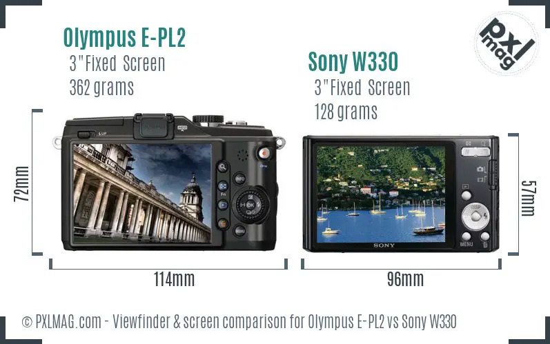 Olympus E-PL2 vs Sony W330 Screen and Viewfinder comparison