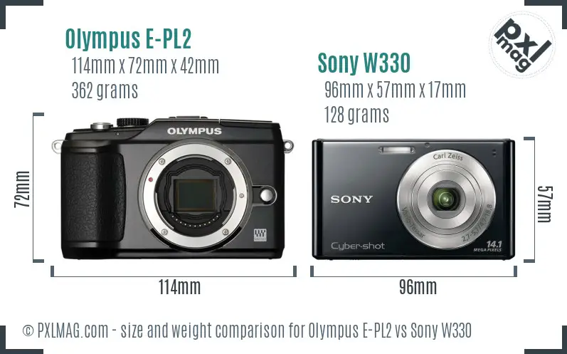 Olympus E-PL2 vs Sony W330 size comparison