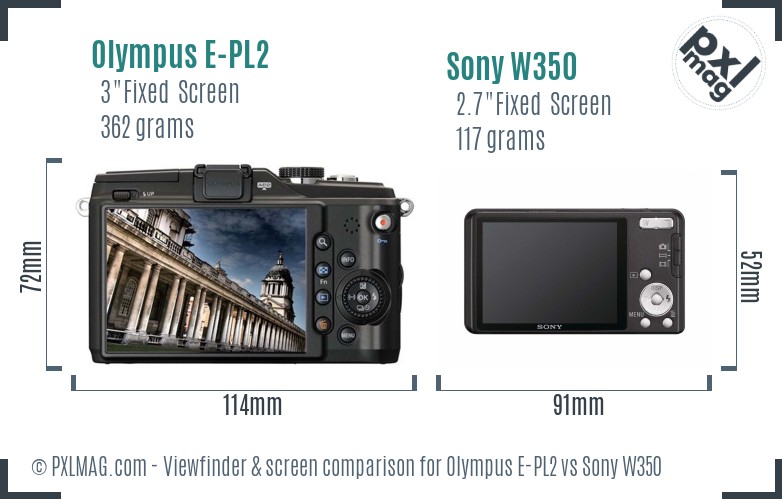 Olympus E-PL2 vs Sony W350 Screen and Viewfinder comparison