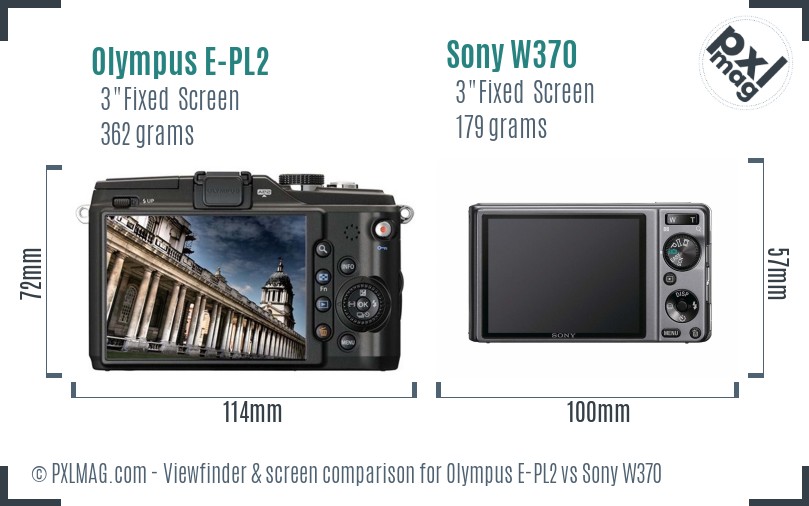 Olympus E-PL2 vs Sony W370 Screen and Viewfinder comparison