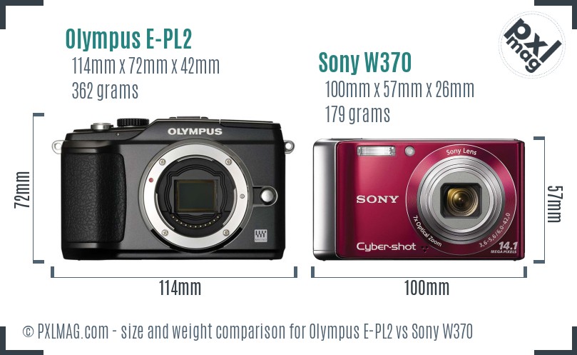 Olympus E-PL2 vs Sony W370 size comparison