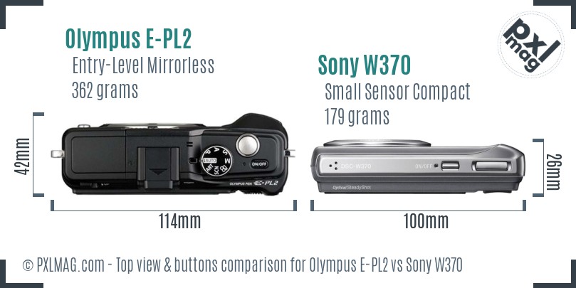 Olympus E-PL2 vs Sony W370 top view buttons comparison