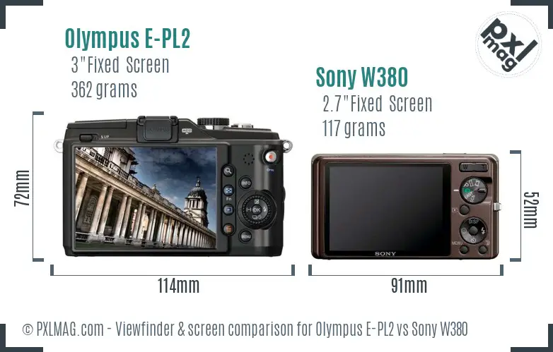 Olympus E-PL2 vs Sony W380 Screen and Viewfinder comparison