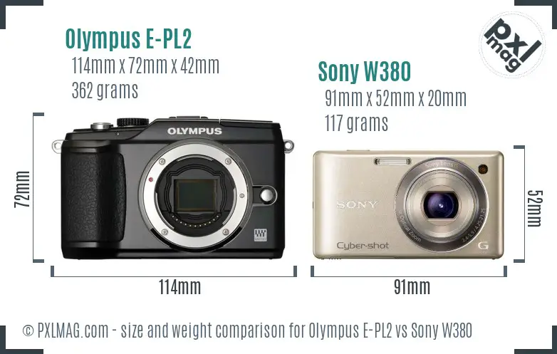 Olympus E-PL2 vs Sony W380 size comparison