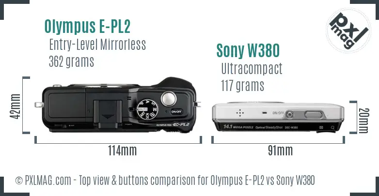 Olympus E-PL2 vs Sony W380 top view buttons comparison