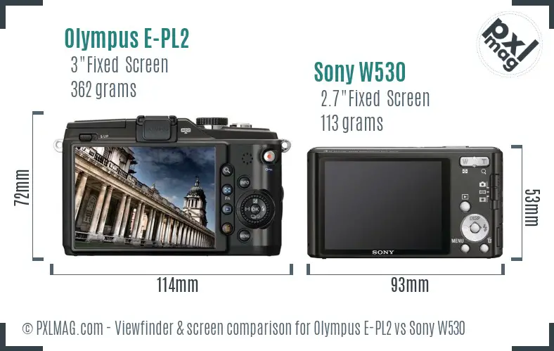 Olympus E-PL2 vs Sony W530 Screen and Viewfinder comparison