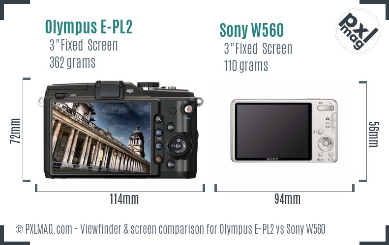 Olympus E-PL2 vs Sony W560 Screen and Viewfinder comparison