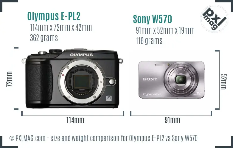 Olympus E-PL2 vs Sony W570 size comparison Olympus E-PL2 vs Sony W570 size comparison