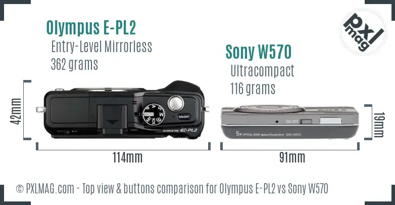 Olympus E-PL2 vs Sony W570 top view buttons comparison Olympus E-PL2 vs Sony W570 top view buttons comparison