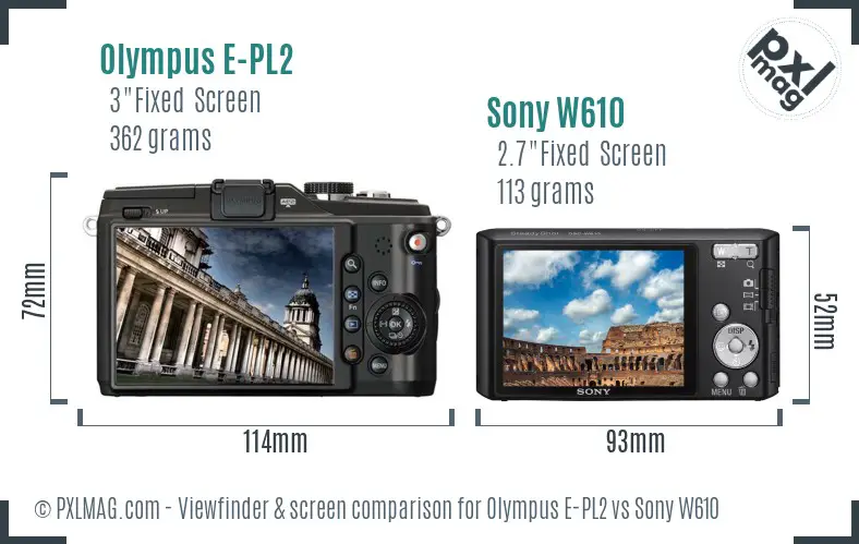 Olympus E-PL2 vs Sony W610 Screen and Viewfinder comparison