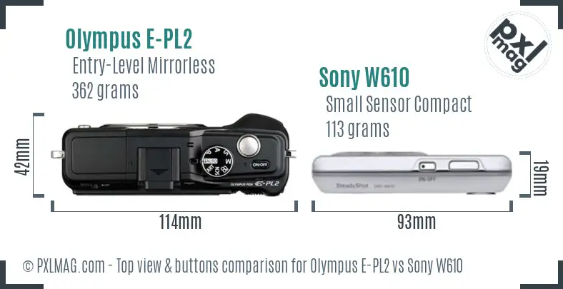 Olympus E-PL2 vs Sony W610 top view buttons comparison