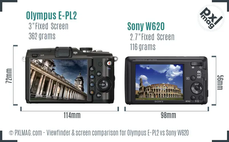 Olympus E-PL2 vs Sony W620 Screen and Viewfinder comparison