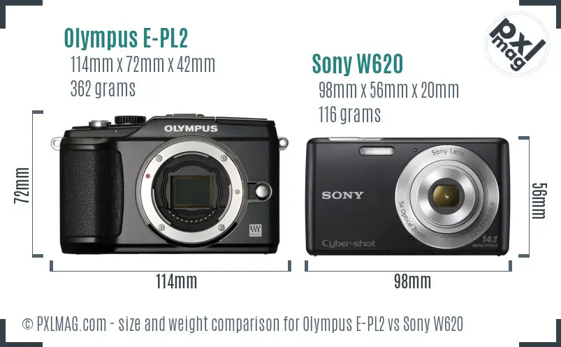 Olympus E-PL2 vs Sony W620 size comparison