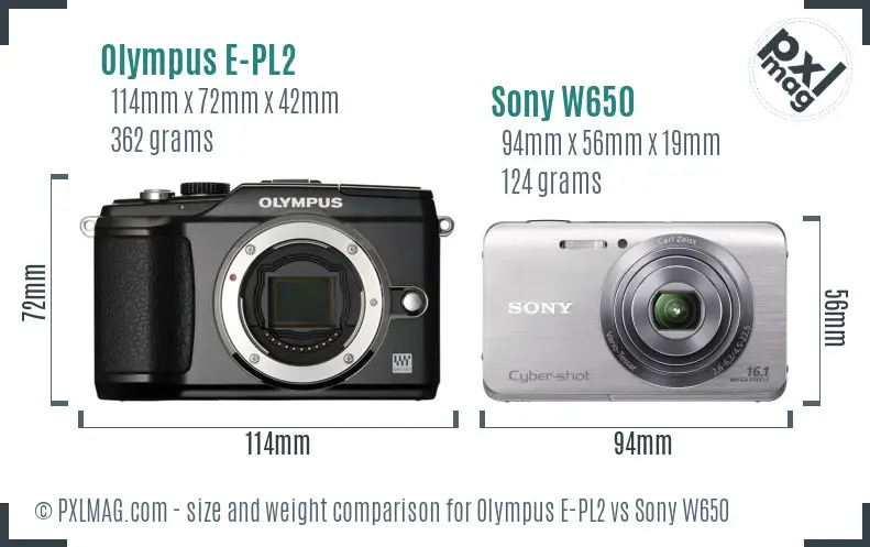 Olympus E-PL2 vs Sony W650 size comparison Olympus E-PL2 vs Sony W650 size comparison