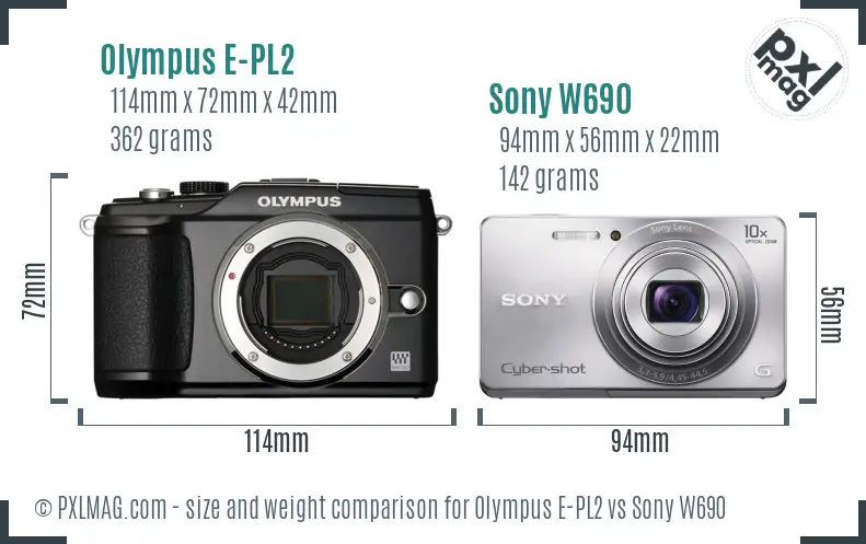Olympus E-PL2 vs Sony W690 size comparison Olympus E-PL2 vs Sony W690 size comparison