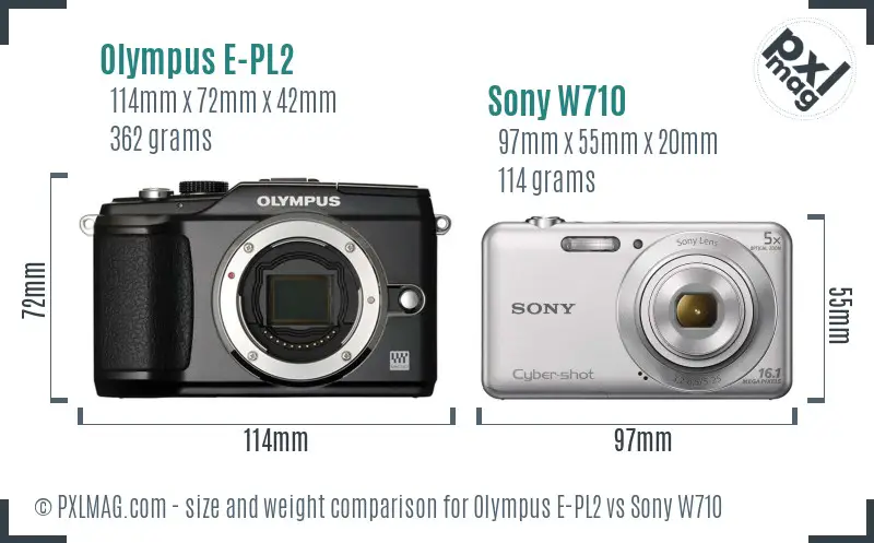 Olympus E-PL2 vs Sony W710 size comparison