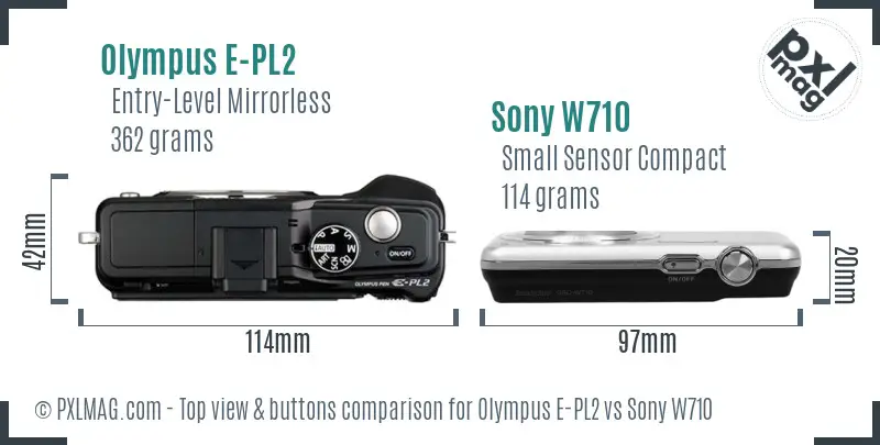 Olympus E-PL2 vs Sony W710 top view buttons comparison