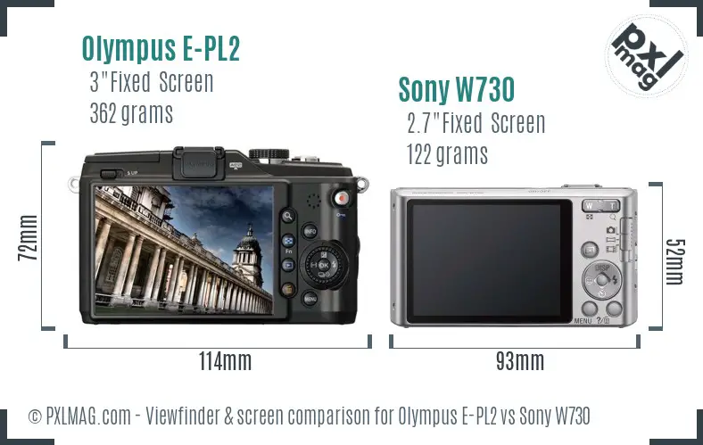 Olympus E-PL2 vs Sony W730 Screen and Viewfinder comparison