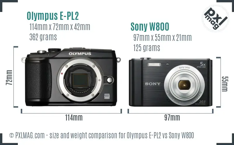 Olympus E-PL2 vs Sony W800 size comparison