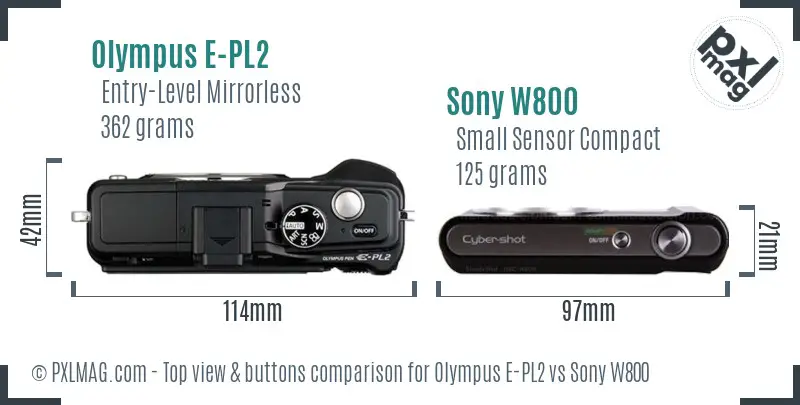 Olympus E-PL2 vs Sony W800 top view buttons comparison