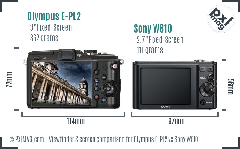 Olympus E-PL2 vs Sony W810 Screen and Viewfinder comparison