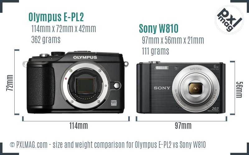 Olympus E-PL2 vs Sony W810 size comparison