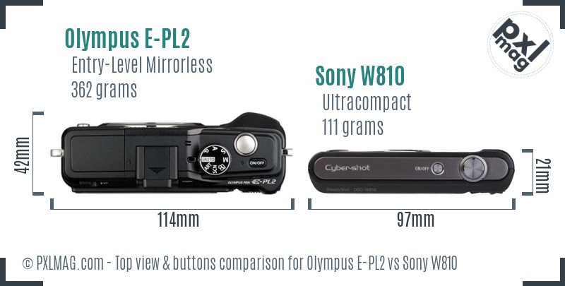 Olympus E-PL2 vs Sony W810 top view buttons comparison