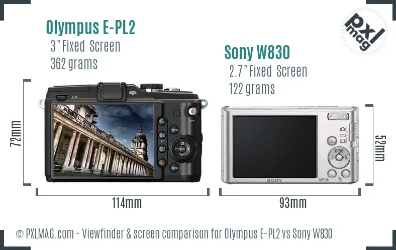 Olympus E-PL2 vs Sony W830 Screen and Viewfinder comparison