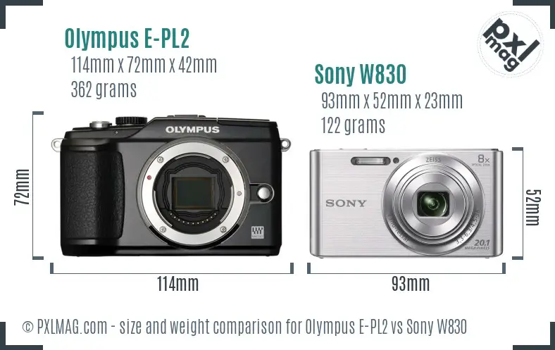 Olympus E-PL2 vs Sony W830 size comparison