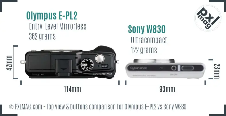 Olympus E-PL2 vs Sony W830 top view buttons comparison