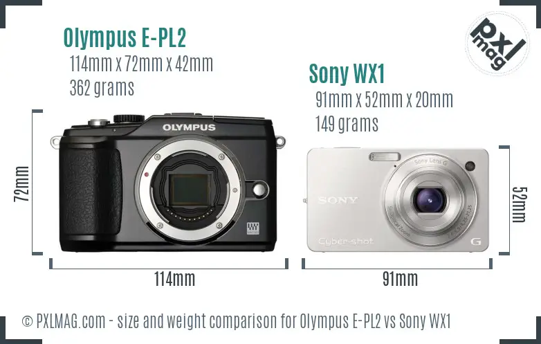 Olympus E-PL2 vs Sony WX1 size comparison