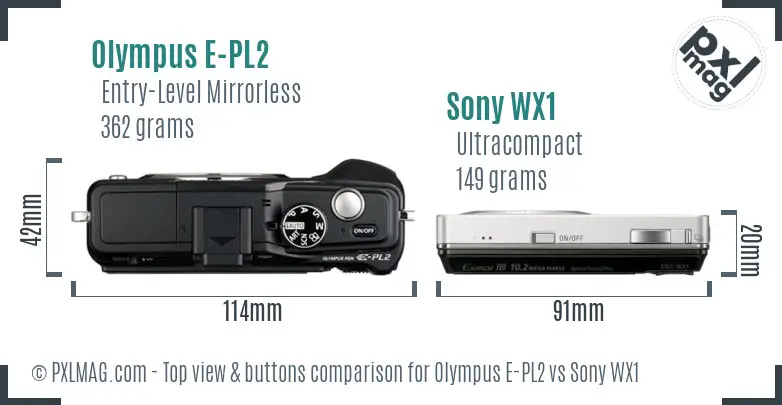 Olympus E-PL2 vs Sony WX1 top view buttons comparison