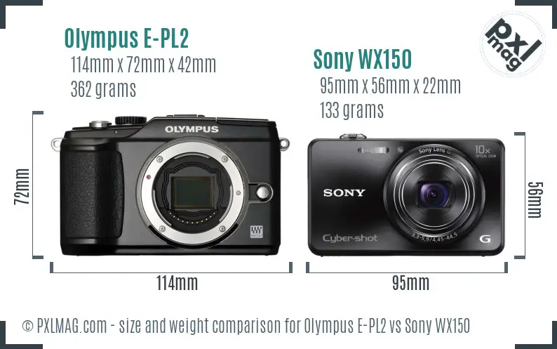 Olympus E-PL2 vs Sony WX150 size comparison Olympus E-PL2 vs Sony WX150 size comparison