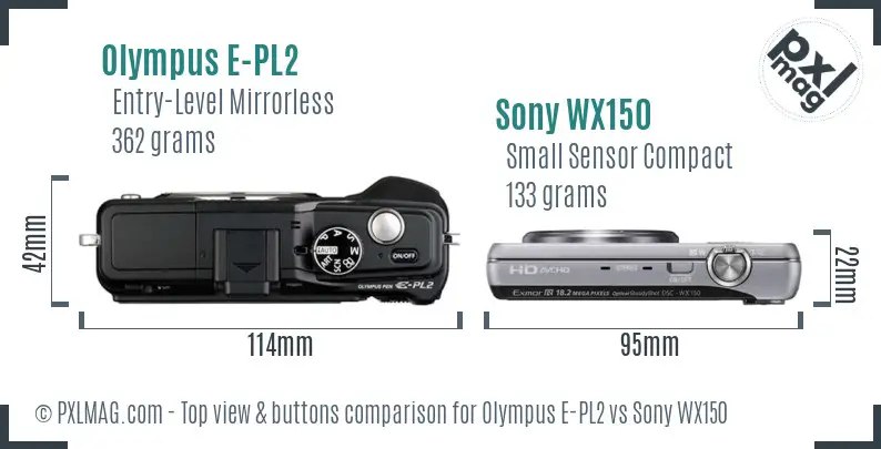 Olympus E-PL2 vs Sony WX150 top view buttons comparison Olympus E-PL2 vs Sony WX150 top view buttons comparison