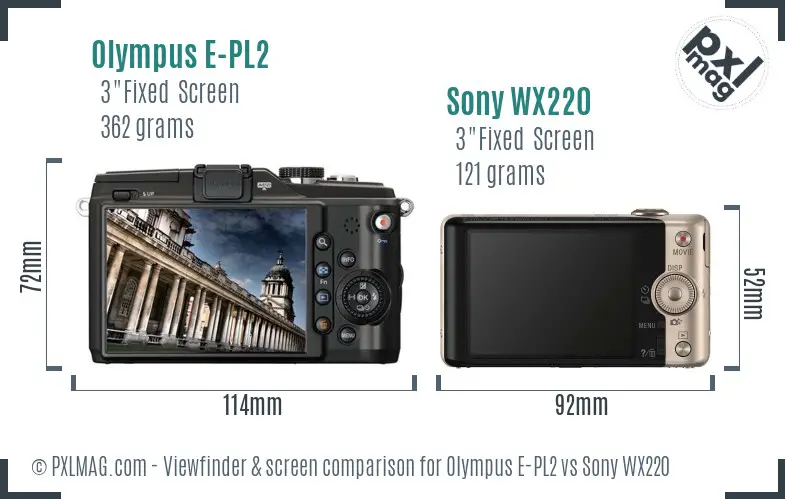 Olympus E-PL2 vs Sony WX220 Screen and Viewfinder comparison