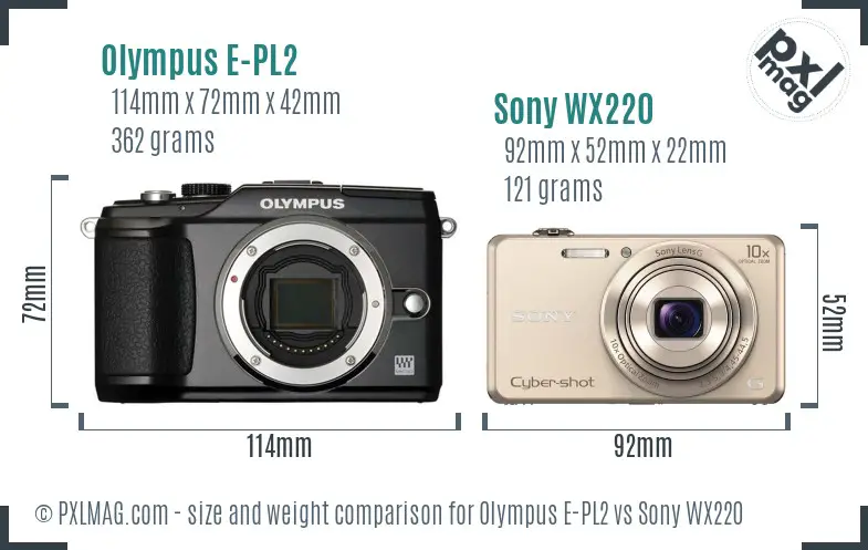 Olympus E-PL2 vs Sony WX220 size comparison