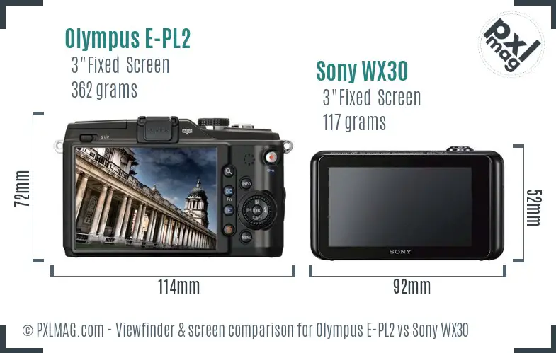 Olympus E-PL2 vs Sony WX30 Screen and Viewfinder comparison