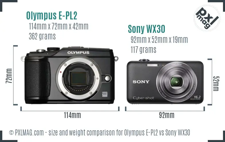 Olympus E-PL2 vs Sony WX30 size comparison