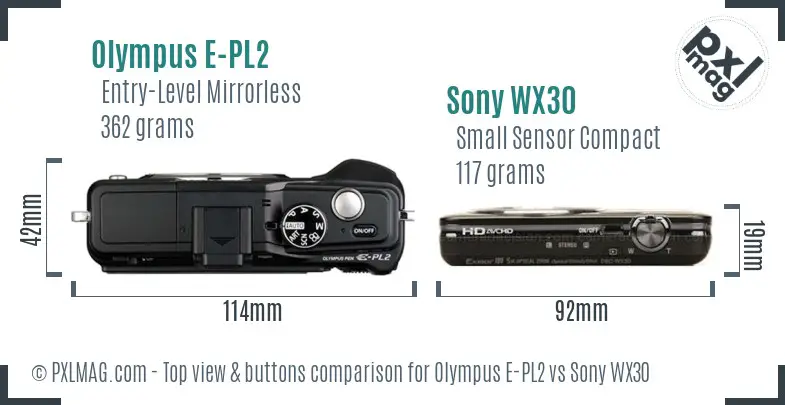 Olympus E-PL2 vs Sony WX30 top view buttons comparison