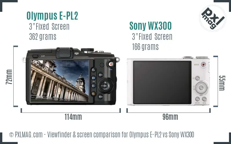 Olympus E-PL2 vs Sony WX300 Screen and Viewfinder comparison