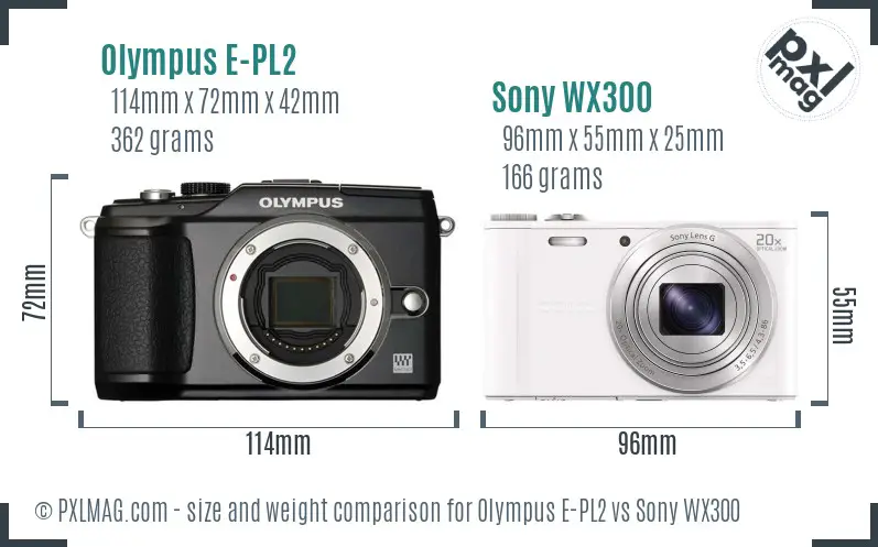 Olympus E-PL2 vs Sony WX300 size comparison