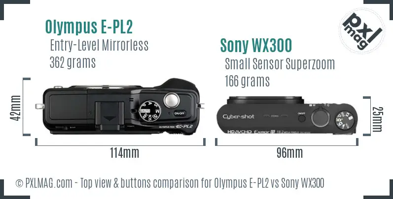 Olympus E-PL2 vs Sony WX300 top view buttons comparison